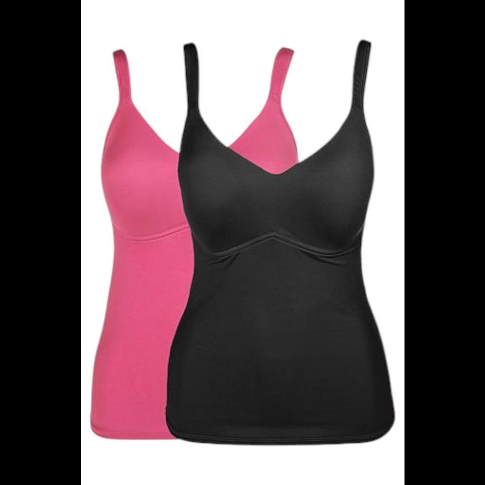 Rhonda Shear Women's 2pk Molded Cup Cami Tank Top Black/Burgundy - Regular